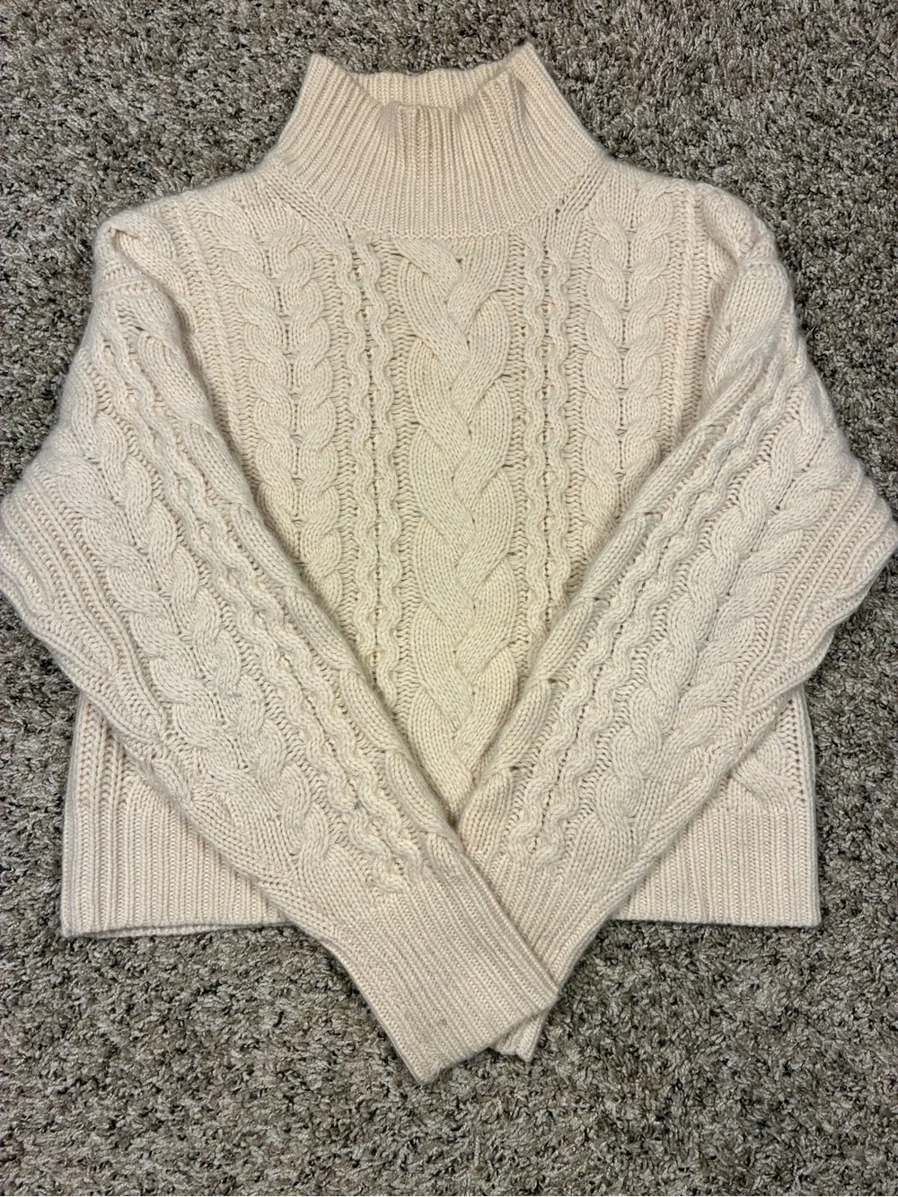 J.Crew 100% Cashmere Chunky Cream Cable Knit Mock Neck Sweater
